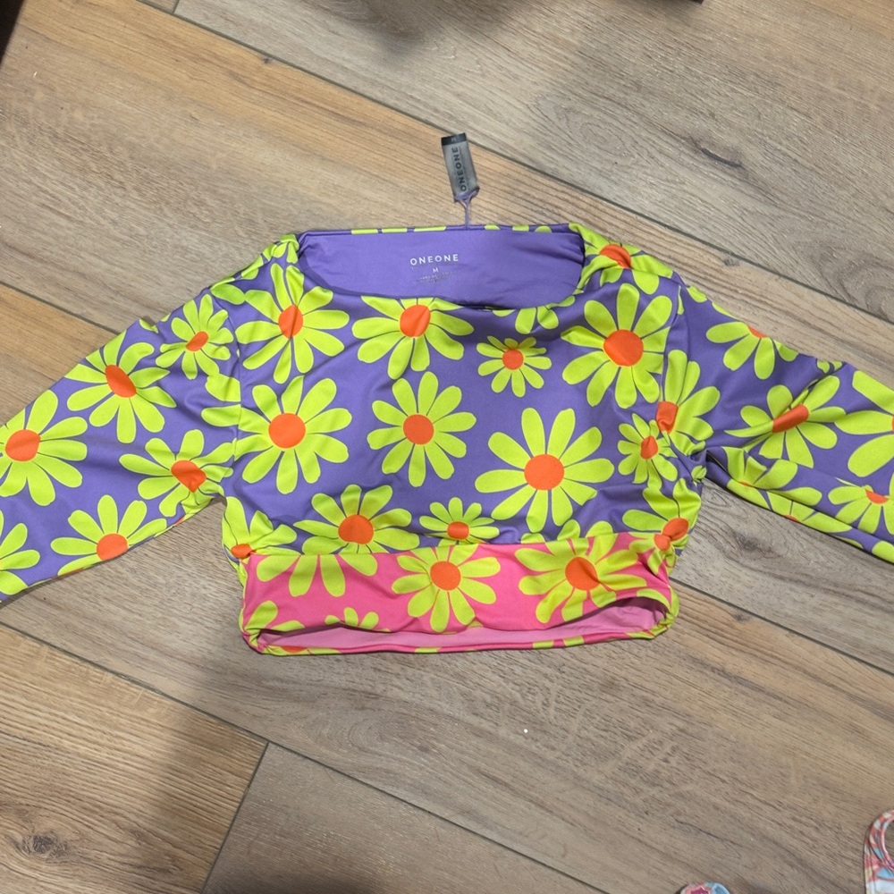 Free People Purple and Pink Floral Swim Top